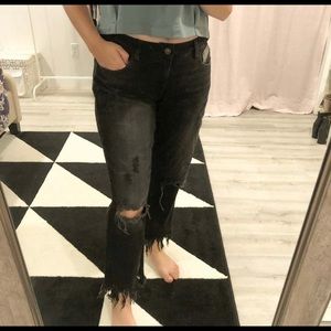 Zara Fringe Black Distressed Skinny Jeans Black Size 10